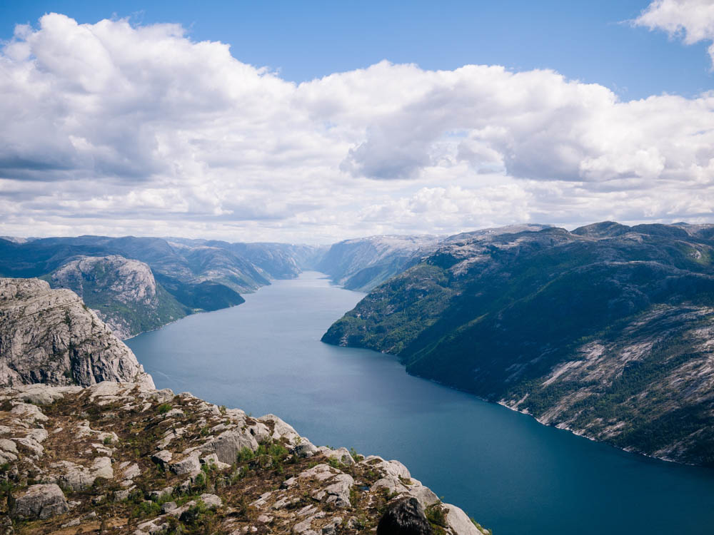 Landscape picture taken from high vantage point of river on sunny cloudy day