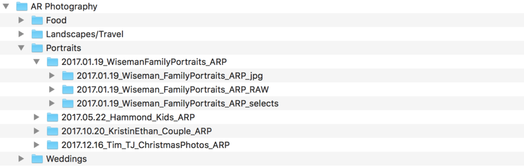 Screenshot of photo organization on an Apple computer