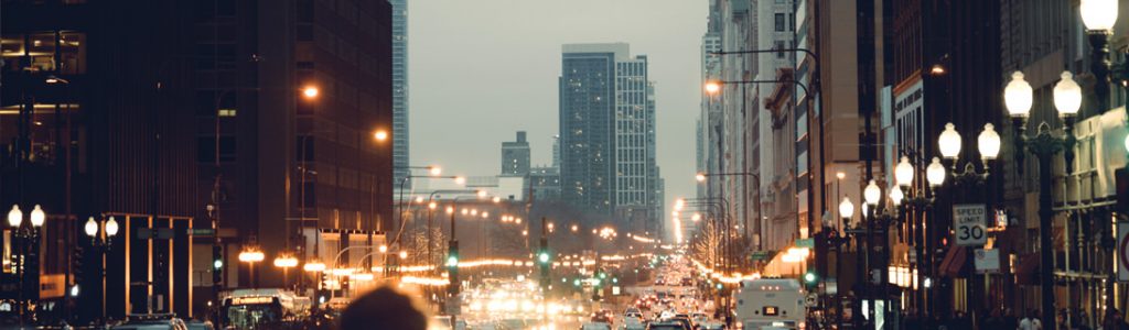 Cityscape from the middle of Michigan Avenue in Chicago