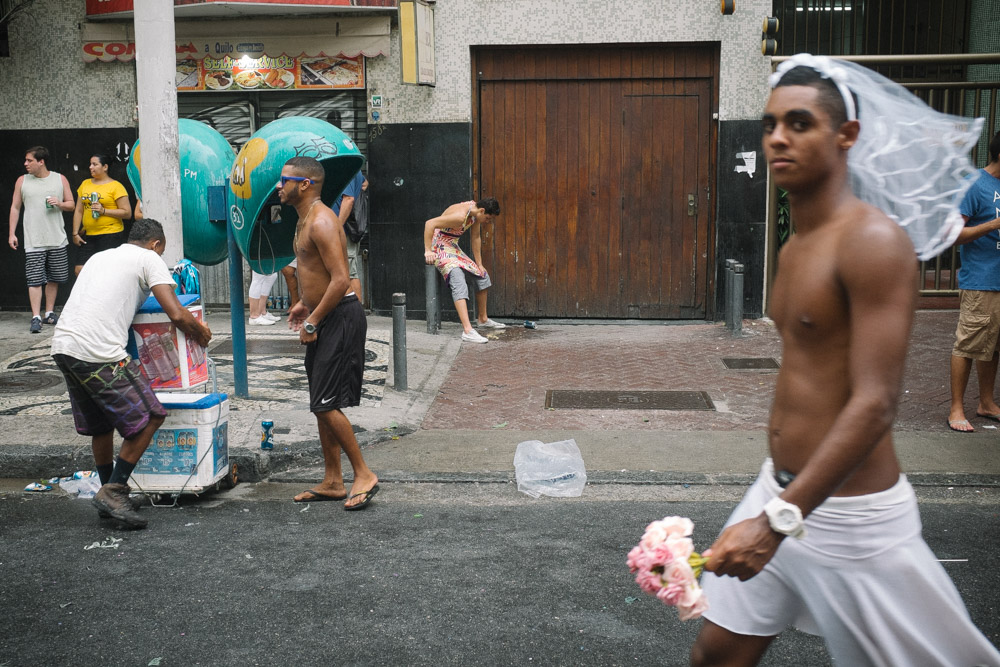 Layered street photography image shot in Rio de Janeiro, Brazil during carnaval