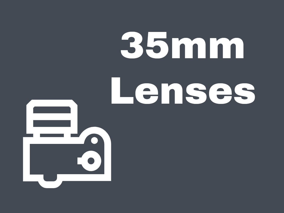 Graphic with a camera and text that says '35mm Lenses'.