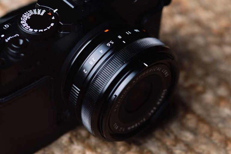 The Fujifilm 18mm f/2 R on a Fujifilm rangefinder style camera.