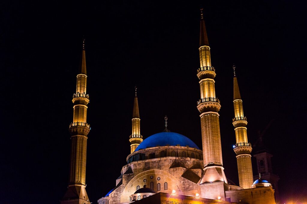The blue mosque in Instanbul at night.