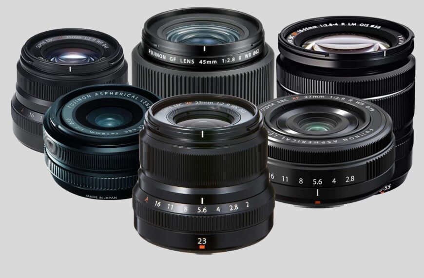 Picks for the best Fujifilm lenses for street photography on a gray background